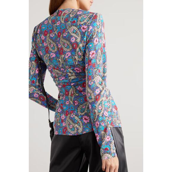 ISABEL MARANT Linazi Gathered Printed Jersey Top Size 36 - Picture 2 of 15